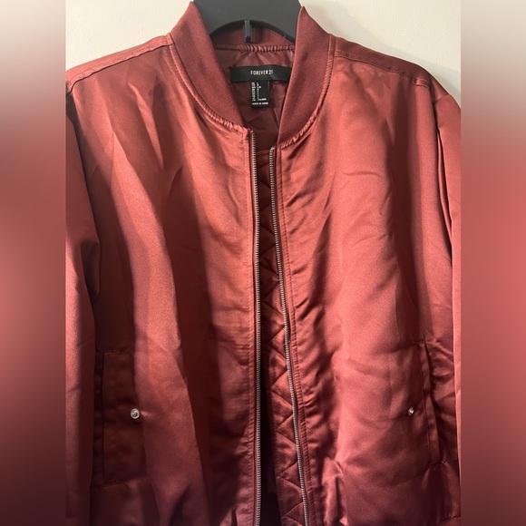 Forever 21 maroon satin bomber jacket with lace up sleeves - Picture 4 of 12